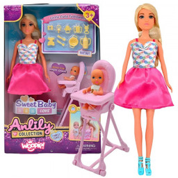 Lalka Lily Bobas Krzesełko do Karmienia Zestaw Akcesoria