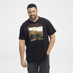 Duży T-shirt Męski z Nadrukiem Czarny NORTH LATITUDE