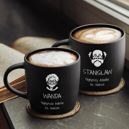 Kubki ceramiczne czarne x2 z grawerem dla dziadków