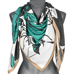 Chusta damska DUŻA 130x130 satynowa w KWIATY RÓŻE