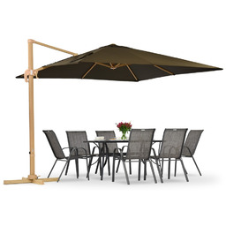 Parasol ogrodowy Siena 3x3m woodlike z brązowym poszyciem