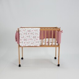 Łóżeczko dziecięce MINI 80x40cm naturalne z pościelą różową
