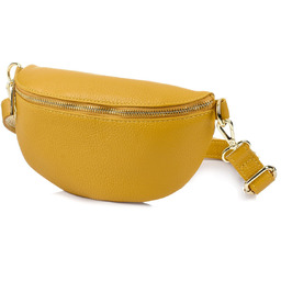 Musztardowa Damska Skórzana Włoska Saszetka Nerka na pasek