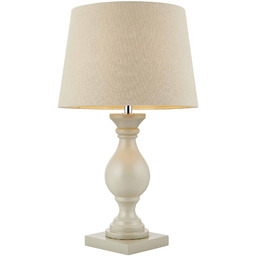 Lampa stołowa kremowa drewniana z tkaninowym kloszem MARSHAM-TLTA