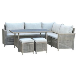 Narożnik ogrodowy ze stołem i 2 pufami technorattan