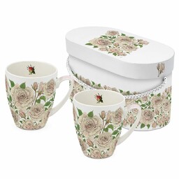 KUBKI PORCELANOWE Kremowe Róże - Komplet 2 szt.