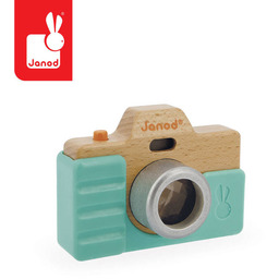 Drewniany aparat fotograficzny z dźwiękiem i lampą błyskową