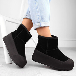 Skórzane śniegowce botki damskie na platformie czarne Big