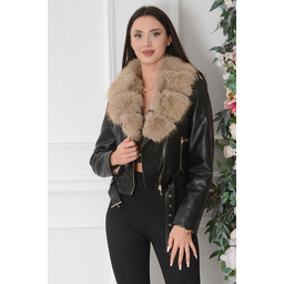 Kurtka ramoneska skórzana z futrem czarna Formy