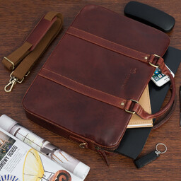 Torba męska skórzana na ramię laptopa duża koniakowa