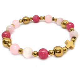 Bransoletka różaniec z kamieni na rękę - różowo