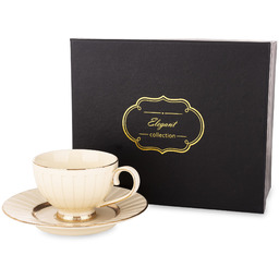 Filiżanka ze spodkiem z porcelany beżowo złota