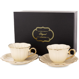 Filiżanka filiżanki porcelana beżowo złote kpl. 2 szt