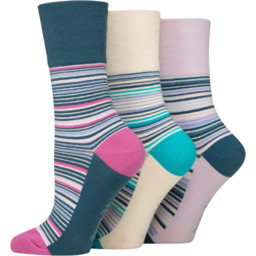 Gentle Grip 3PACK Damskie bezuciskowe skarpetki w paski