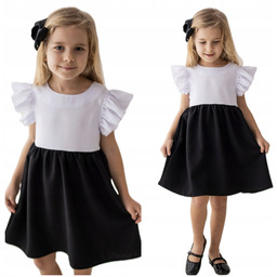 122 Sukienka wizytowa galowa falbanka biała czarna Lily