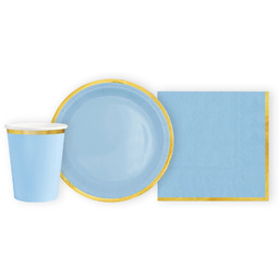 Zestaw kubeczki + serwetki + talerzyki papierowe niebieskie
