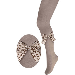 Rajstopy dziecięce bawełniane ecru kokardką w panterkę Milusie