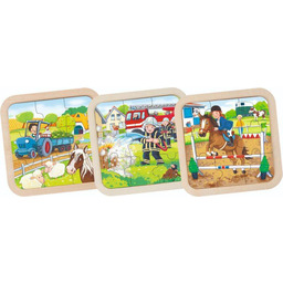 Trzy układanki Farma, Strażacy, Konie 57382-Goki, puzzle