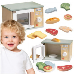 Zabawka Tooky Drewniana Kuchenka Mikrofalowa Zestaw Produktów Spożywczych