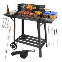 Grill Węglowy Ogrodowy z Osłoną i Rożnem Przenośny