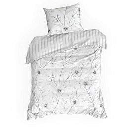 Pościel satynowa 140x200 Spring 33 biała czarna kwiaty