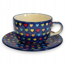 Filiżanka ze spodkiem Unikat Kolorowe serca U4835 Ceramika