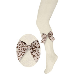 Rajstopy dziecięce bawełniane ecru kokardką w panterkę Milusie