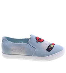 Niebieskie tenisówki damskie slip''on z naszywkami