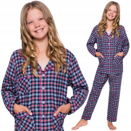 Flanelowa Rozpinana Dziewczęca Piżama W Kratkę 164