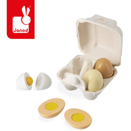 Wytłaczanka z 4 drewnianymi jajkami 3+ J06593-Janod, zabawki