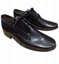 Miko 010 Buty Chłopięce Wizytowe Czarne Mokasyny Sznurowane