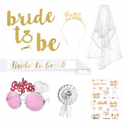 ZESTAW WIECZÓR PANIEŃSKI BRIDE TO BE ZŁOTY WELON