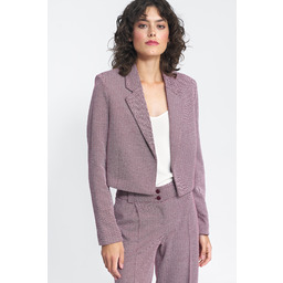 Krótki Niezapinany Żakiet w Jodełkę - Bordowy