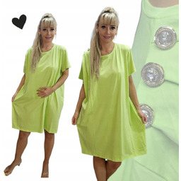 GŁADKA SUKIENKA DIAMENT GUZIKI luźna elegancka tunika neon