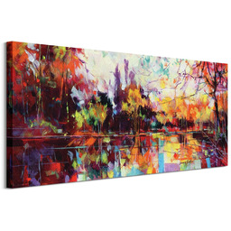 Jesienne jezioro - obraz na płótnie