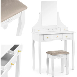 Toaletka kosmetyczna z lustrem taboretem organizerem 5 szuflad