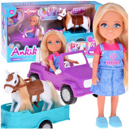 Lalka Niki Zestaw z Koniem Samochodem Przyczepą Woopie