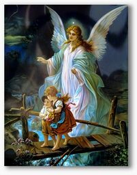 Nowoczesny obraz religijny plexi, Anioł Stróż z dziećmi