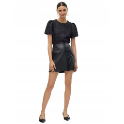 VERO MODA CZARNA SKÓRZANA SPÓDNICA MINI Z ROZCIĘCIEM