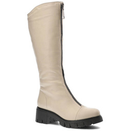 Simen Beżowe Kozaki Modne Wygodne Buty Damskie