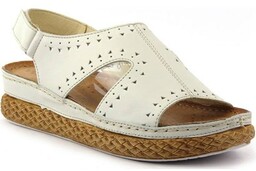 Skórzane sandały damskie z ażurowym wzorem - WASAK