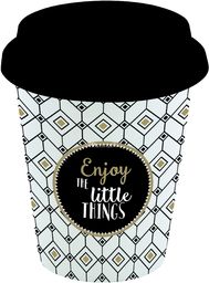PORCELANOWY KUBEK PODRÓŻNY Z POKRYWKĄ - Enjoy the