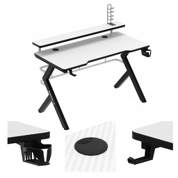 Biurko gamingowe Huzaro białe komputerowe z nadstawką małe