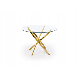 Okrągły Stół Do Salonu Szkło Bezbarwne Złote Nogi