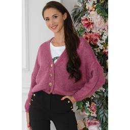 Sweter oversize na guziki dekolt V jagodowy Tivoli