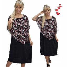 ELEGANCKA SUKIENKA KOKTAJLOWA szyfon kwiaty modna elastyczna 50