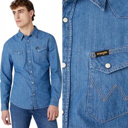 Wrangler WESTERN SHIRT Mid Stone DOPASOWANA KOSZULA JEANSOWA