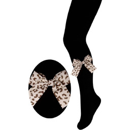 Rajstopy dziecięce bawełniane ecru kokardką w panterkę Milusie