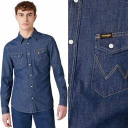 Wrangler WESTERN SHIRT Dark Stone DOPASOWANA KOSZULA JEANSOWA