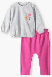 Komplet dresowy niemowlęcy - szara bluza i różowe